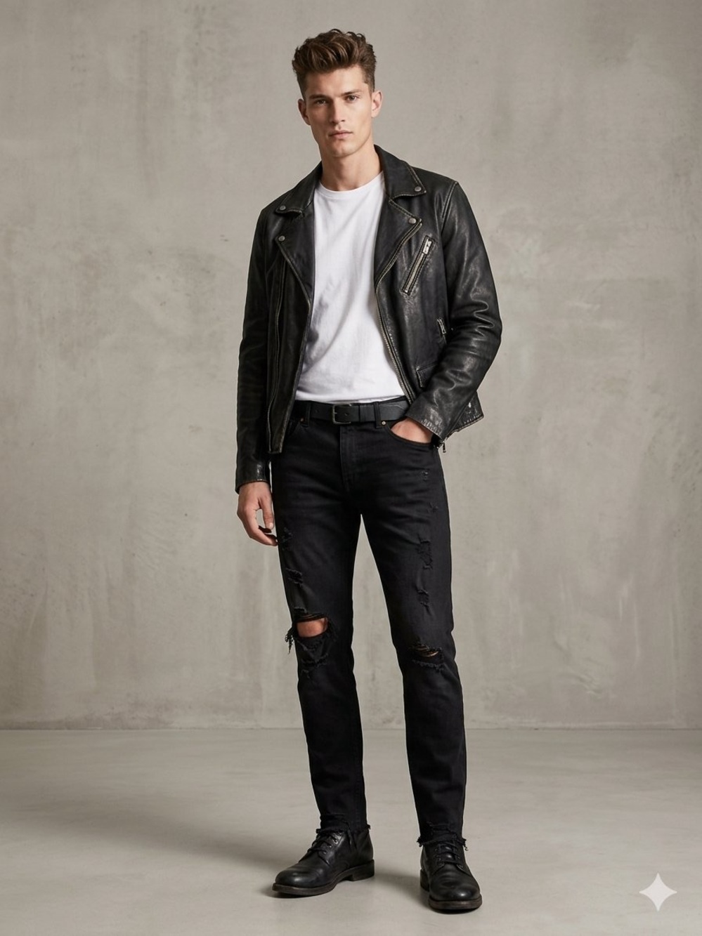 Cooper Rivet Slim Ripped Black Skinny Jeans for Men